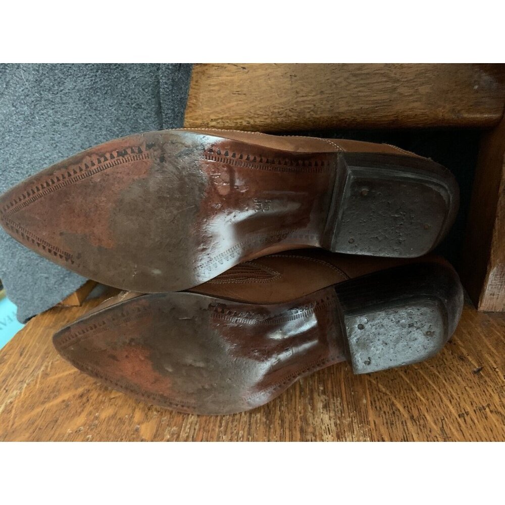 Nine West  Western Cowgrl CHESTNUT BROWN Mixed Leather Ankle Booties Pointed Toe - Picture 11 of 11